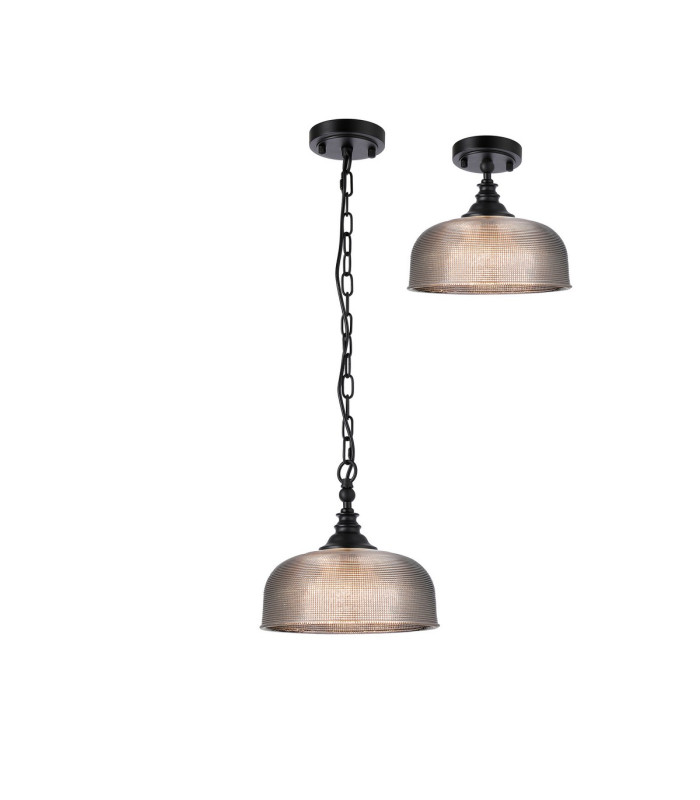 DeRuyter 27cm Flush/Single Pendant 1 Light Adjustable E27 Satin Black/Smoke Glass-4