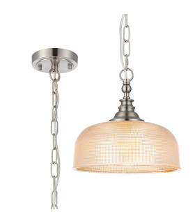 DeRuyter 27cm Flush/Single Pendant 1 Light Adjustable E27 Satin Nickel/Amber Glass-1