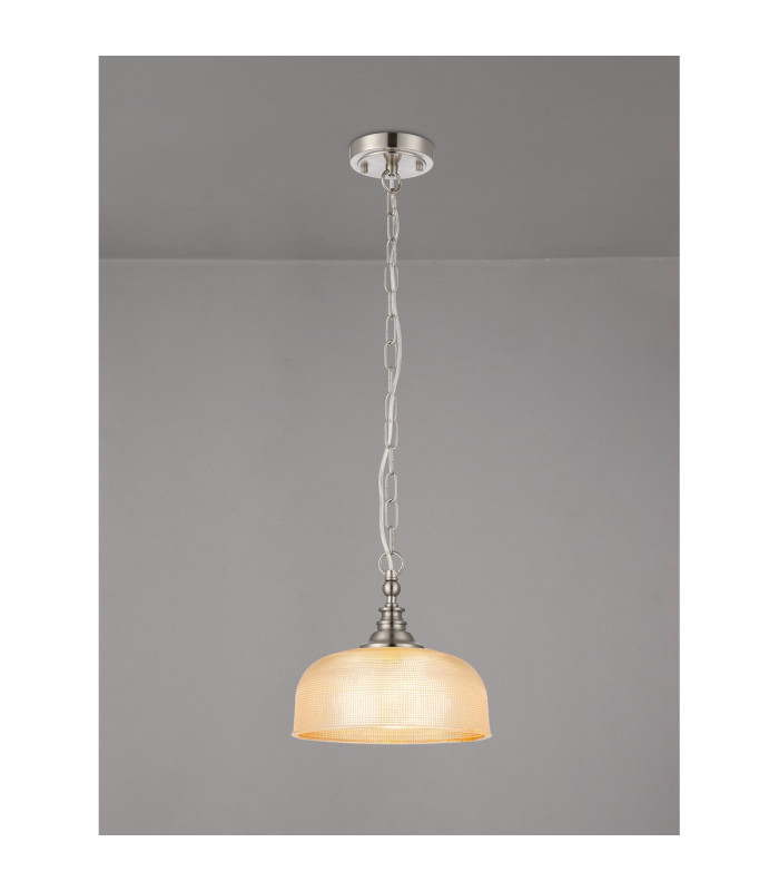 DeRuyter 27cm Flush/Single Pendant 1 Light Adjustable E27 Satin Nickel/Amber Glass-3