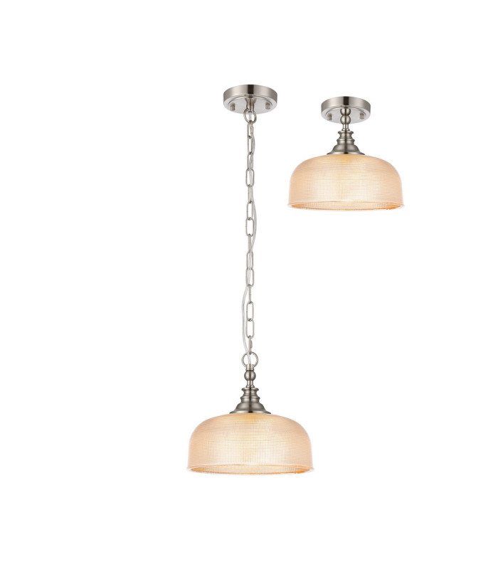 DeRuyter 27cm Flush/Single Pendant 1 Light Adjustable E27 Satin Nickel/Amber Glass-4