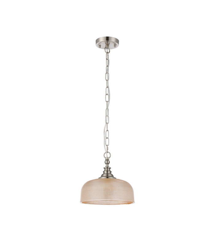 DeRuyter 27cm Flush/Single Pendant 1 Light Adjustable E27 Satin Nickel/Amber Glass-5