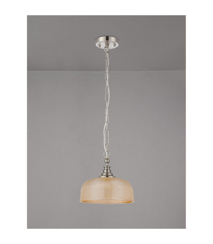 DeRuyter 27cm Flush/Single Pendant 1 Light Adjustable E27 Satin Nickel/Amber Glass-8
