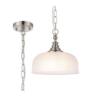 DeRuyter 27cm Flush/Single Pendant 1 Light Adjustable E27 Satin Nickel/Clear Glass-1