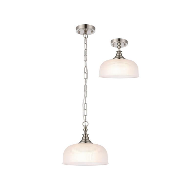 DeRuyter 27cm Flush/Single Pendant 1 Light Adjustable E27 Satin Nickel/Clear Glass-3