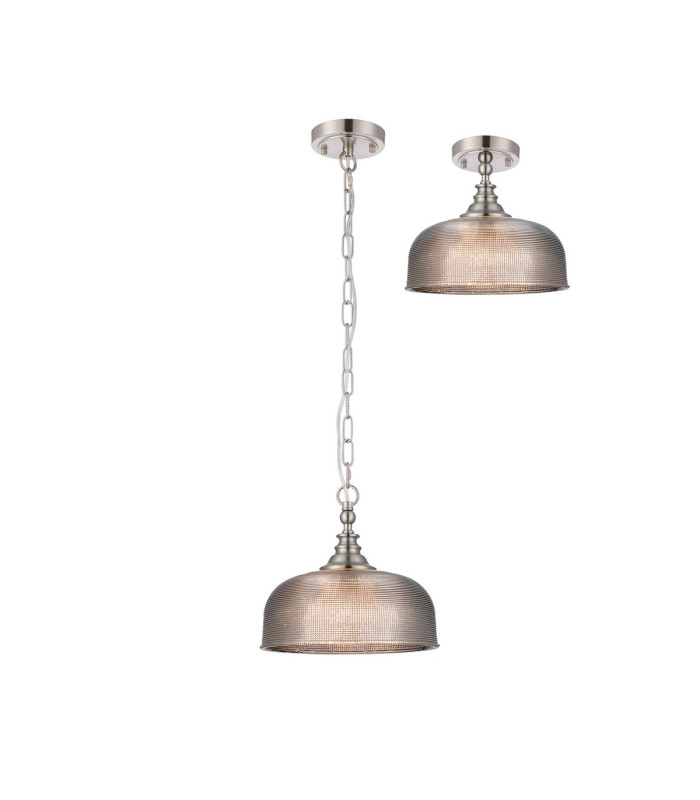 DeRuyter 27cm Flush/Single Pendant 1 Light Adjustable E27 Satin Nickel/Smoke Glass-4