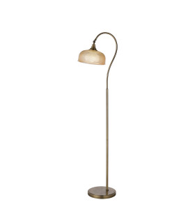 DeRuyter Floor Lamp 1 Light E27 Antique Brass/Amber Glass-1