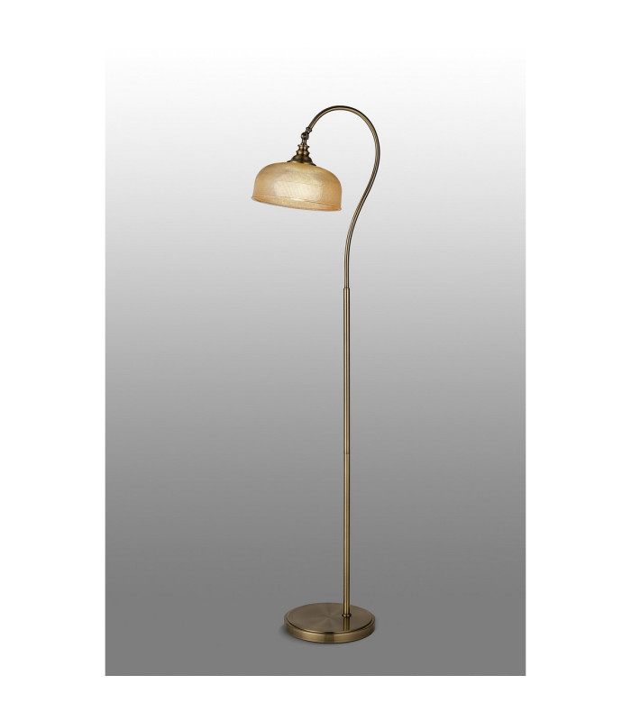 DeRuyter Floor Lamp 1 Light E27 Antique Brass/Amber Glass-3