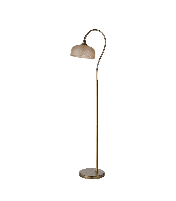 DeRuyter Floor Lamp 1 Light E27 Antique Brass/Amber Glass-4