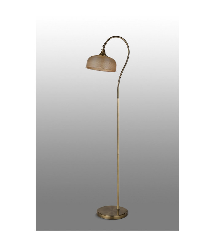 DeRuyter Floor Lamp 1 Light E27 Antique Brass/Amber Glass-8