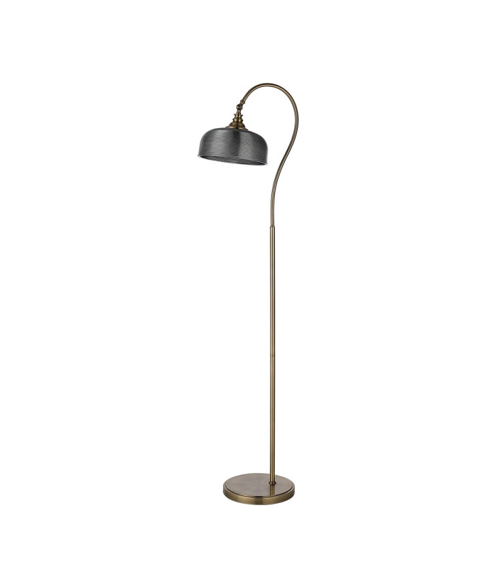 DeRuyter Floor Lamp 1 Light E27 Antique Brass/Smoke Glass-4