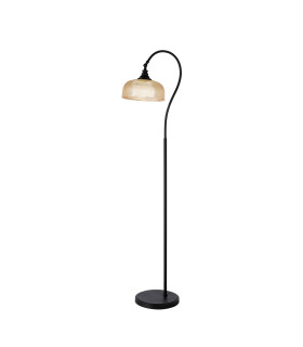 DeRuyter Floor Lamp 1 Light E27 Satin Black/Amber Glass-1