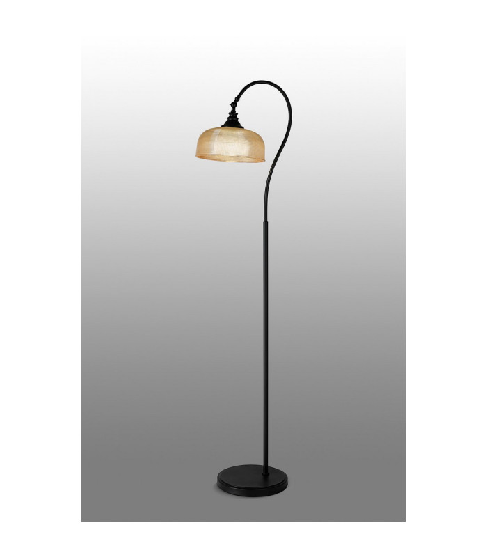DeRuyter Floor Lamp 1 Light E27 Satin Black/Amber Glass-3