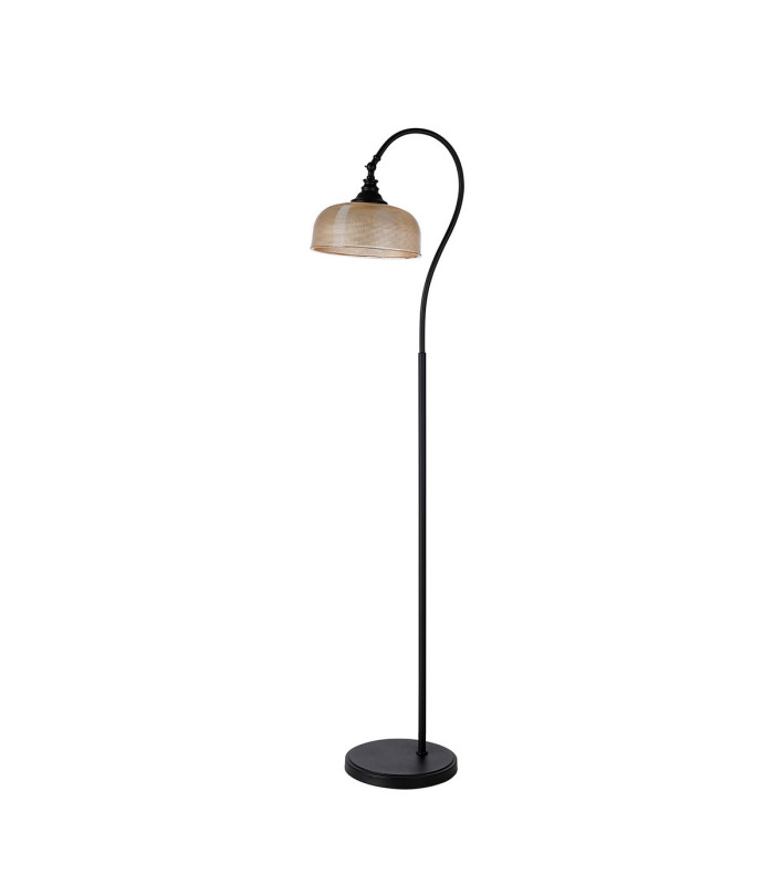 DeRuyter Floor Lamp 1 Light E27 Satin Black/Amber Glass-4