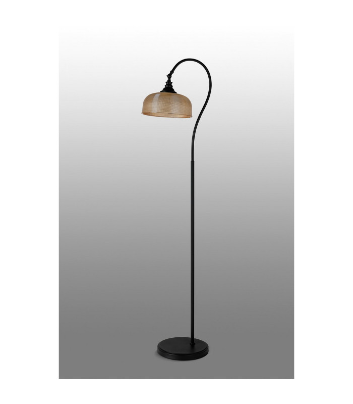 DeRuyter Floor Lamp 1 Light E27 Satin Black/Amber Glass-8