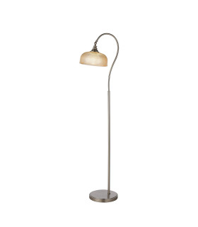 DeRuyter Floor Lamp 1 Light E27 Satin Nickel/Amber Glass-1