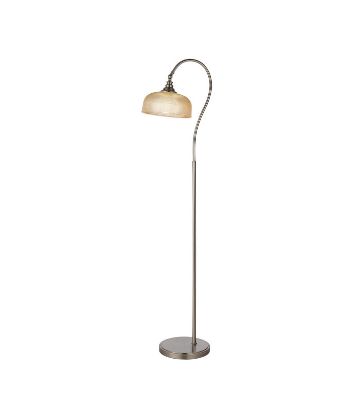DeRuyter Floor Lamp 1 Light E27 Satin Nickel/Amber Glass-1