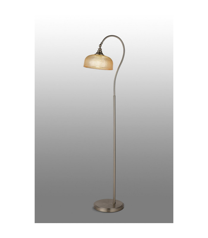 DeRuyter Floor Lamp 1 Light E27 Satin Nickel/Amber Glass-3