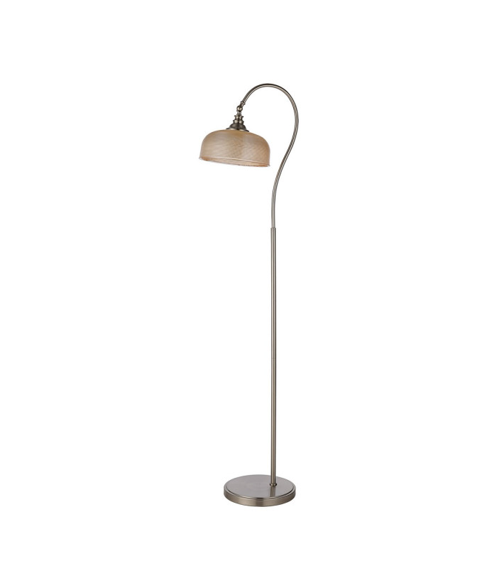 DeRuyter Floor Lamp 1 Light E27 Satin Nickel/Amber Glass-4
