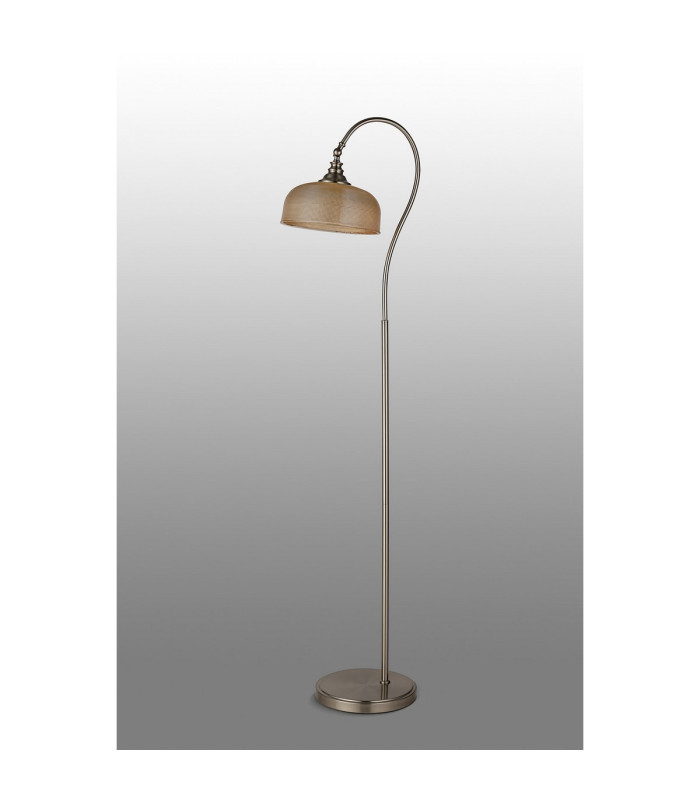 DeRuyter Floor Lamp 1 Light E27 Satin Nickel/Amber Glass-8