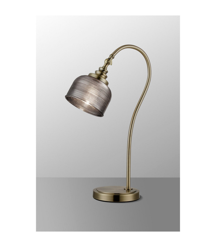 DeRuyter Table Lamp 1 Light E27 Antique Brass/Smoke Glass-3