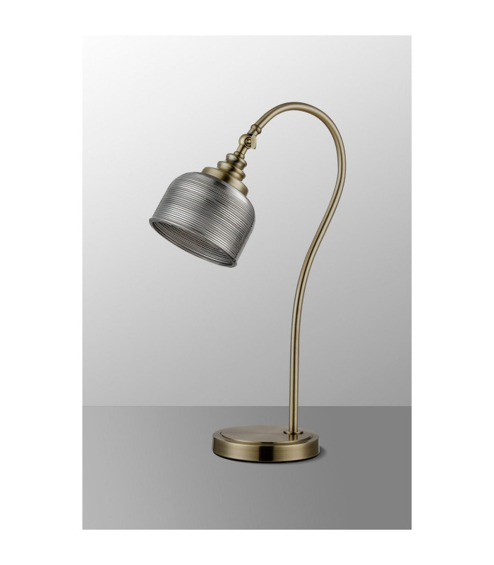 DeRuyter Table Lamp 1 Light E27 Antique Brass/Smoke Glass-7