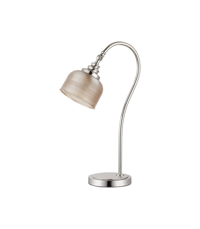DeRuyter Table Lamp 1 Light E27 Polished Nickel/Amber Glass-4