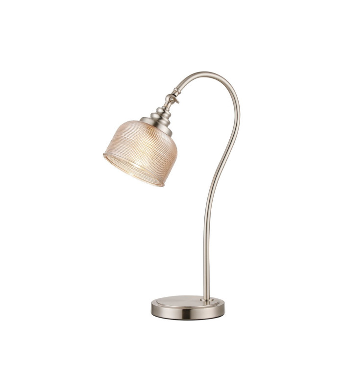 DeRuyter Table Lamp 1 Light E27 Satin Nickel/Amber Glass-1