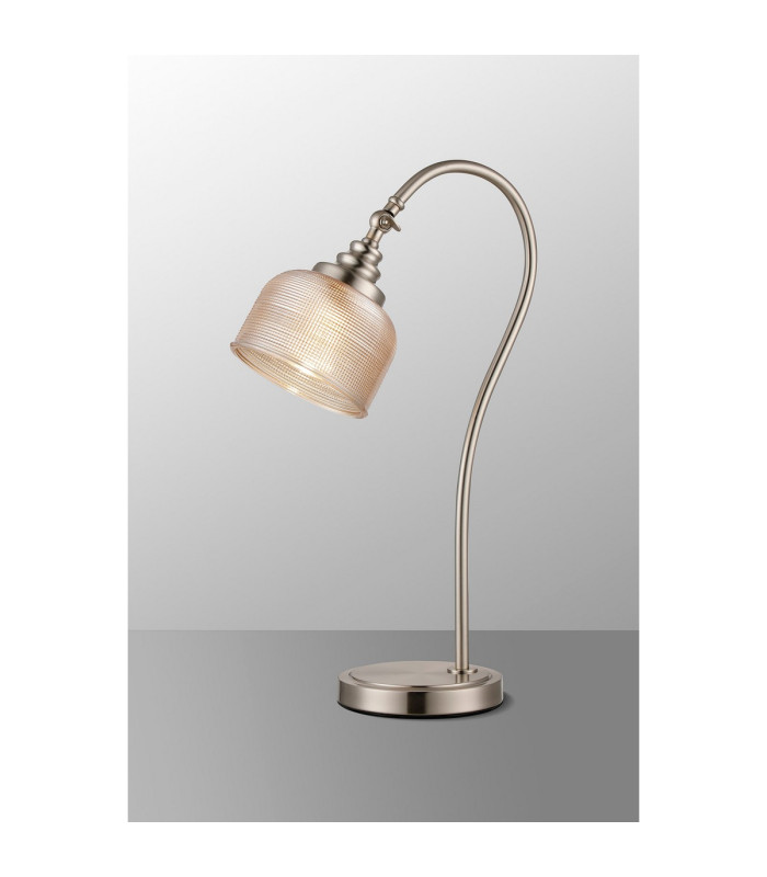 DeRuyter Table Lamp 1 Light E27 Satin Nickel/Amber Glass-3