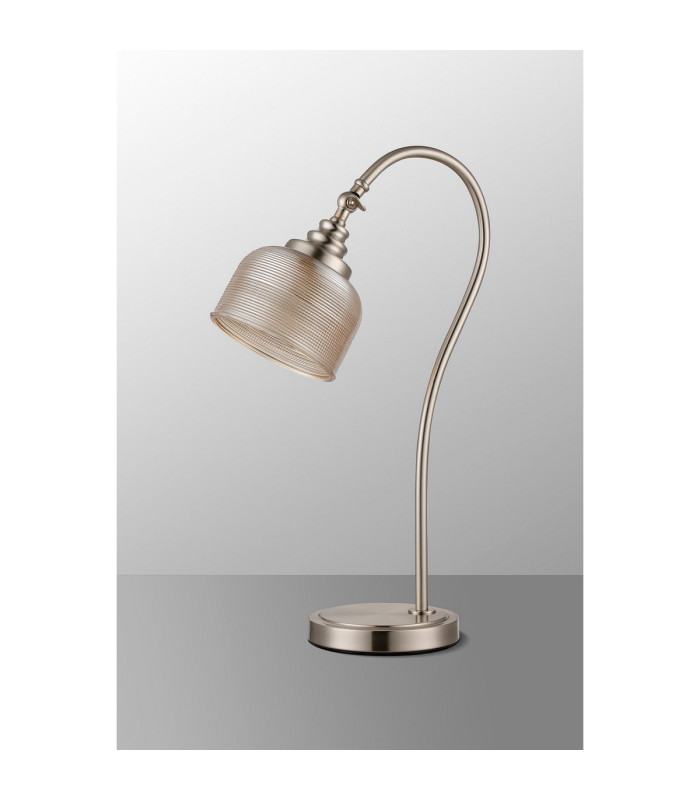 DeRuyter Table Lamp 1 Light E27 Satin Nickel/Amber Glass-7