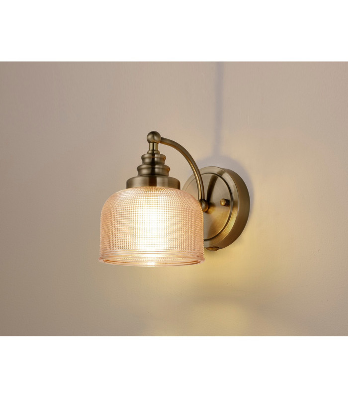 DeRuyter Switched Wall Light 1 Light E27 Antique Brass/Amber Glass-3