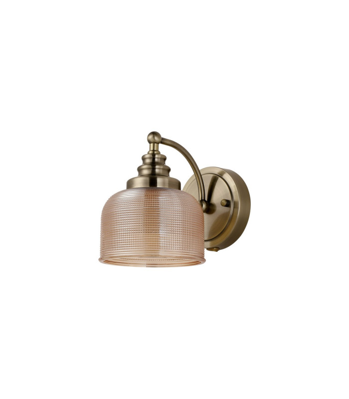 DeRuyter Switched Wall Light 1 Light E27 Antique Brass/Amber Glass-4