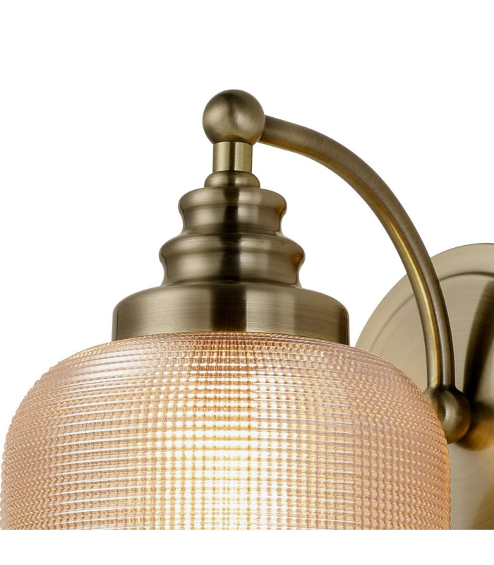 DeRuyter Switched Wall Light 1 Light E27 Antique Brass/Amber Glass-5
