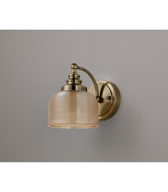DeRuyter Switched Wall Light 1 Light E27 Antique Brass/Amber Glass-7