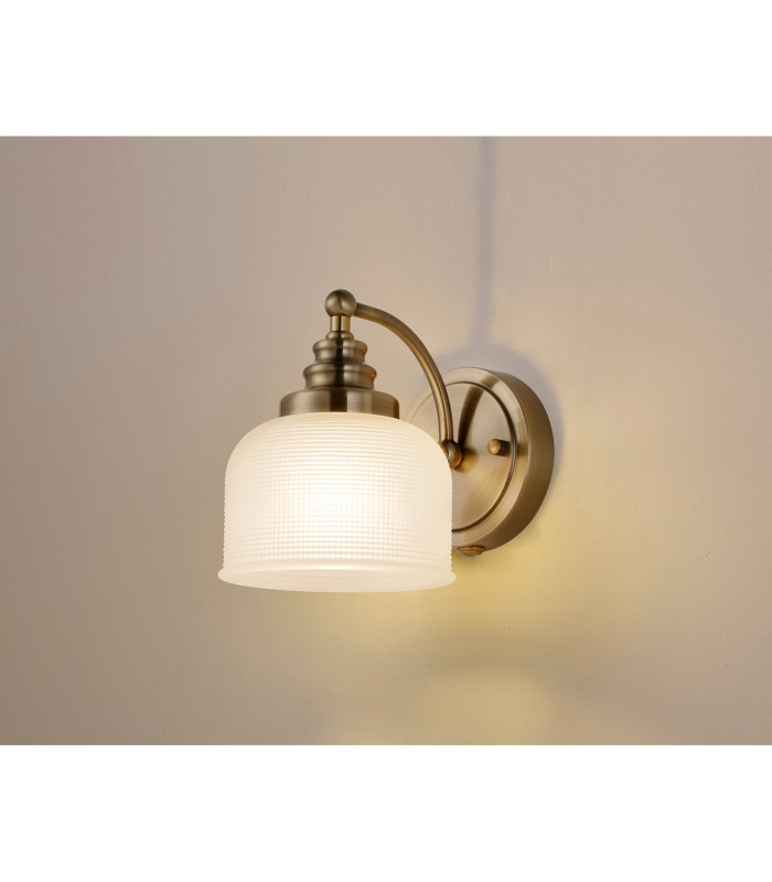 DeRuyter Switched Wall Light 1 Light E27 Antique Brass/Frosted Glass-3