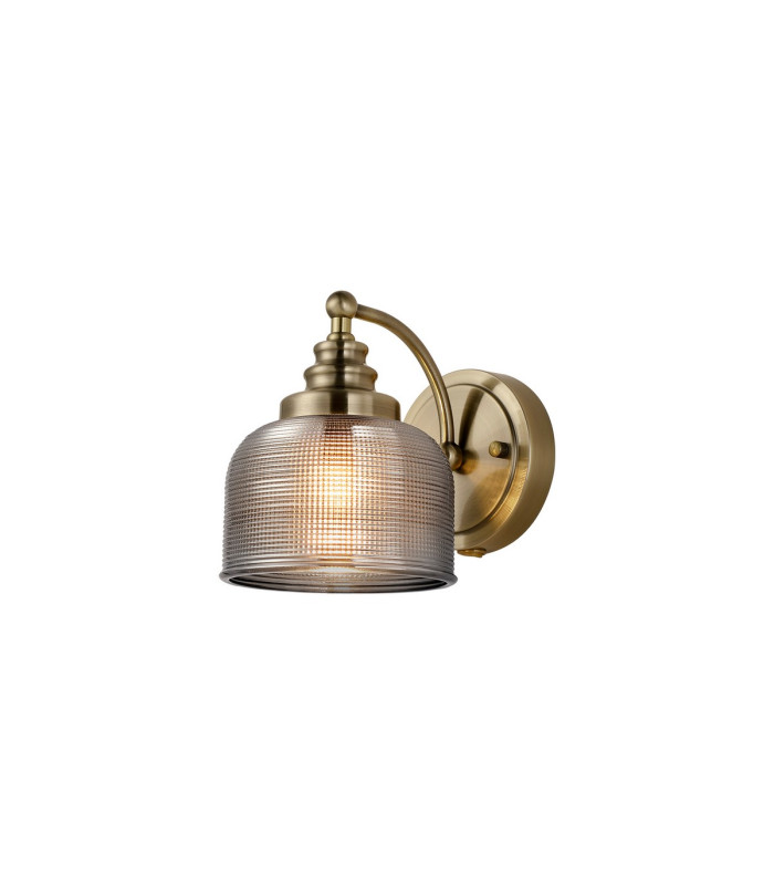 DeRuyter Switched Wall Light 1 Light E27 Antique Brass/Smoke Glass-1