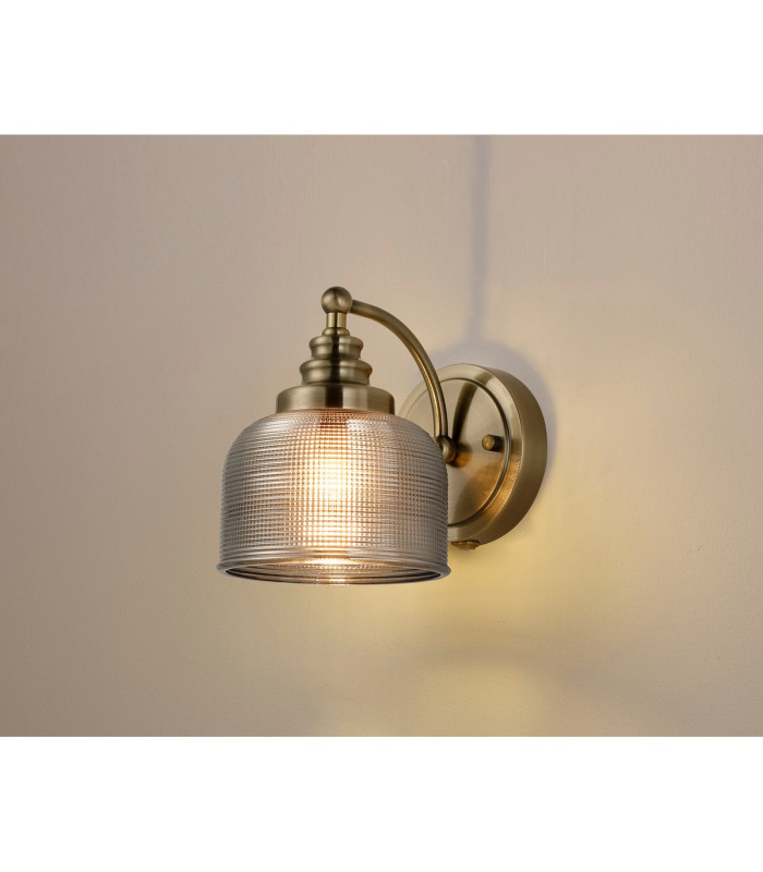 DeRuyter Switched Wall Light 1 Light E27 Antique Brass/Smoke Glass-3
