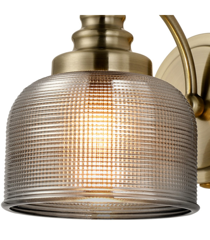 DeRuyter Switched Wall Light 1 Light E27 Antique Brass/Smoke Glass-5