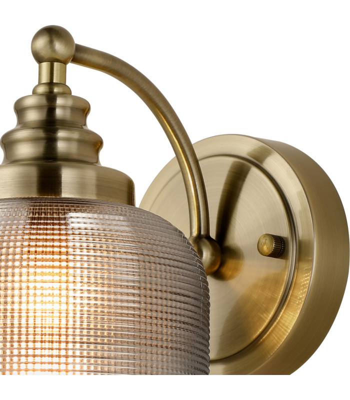 DeRuyter Switched Wall Light 1 Light E27 Antique Brass/Smoke Glass-6