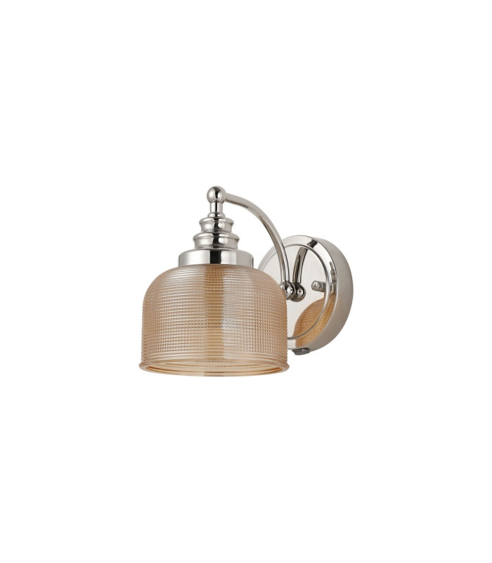 DeRuyter Switched Wall Light 1 Light E27 Polished Nickel/Amber Glass-3