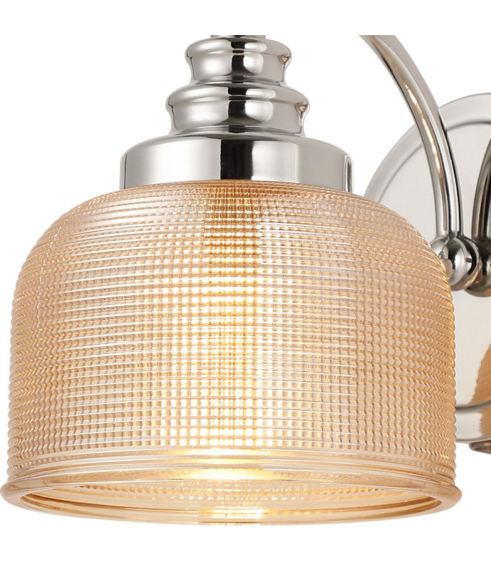 DeRuyter Switched Wall Light 1 Light E27 Polished Nickel/Amber Glass-4