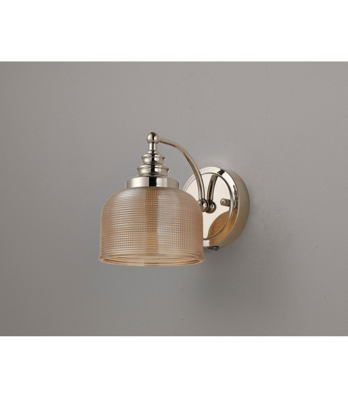 DeRuyter Switched Wall Light 1 Light E27 Polished Nickel/Amber Glass-6