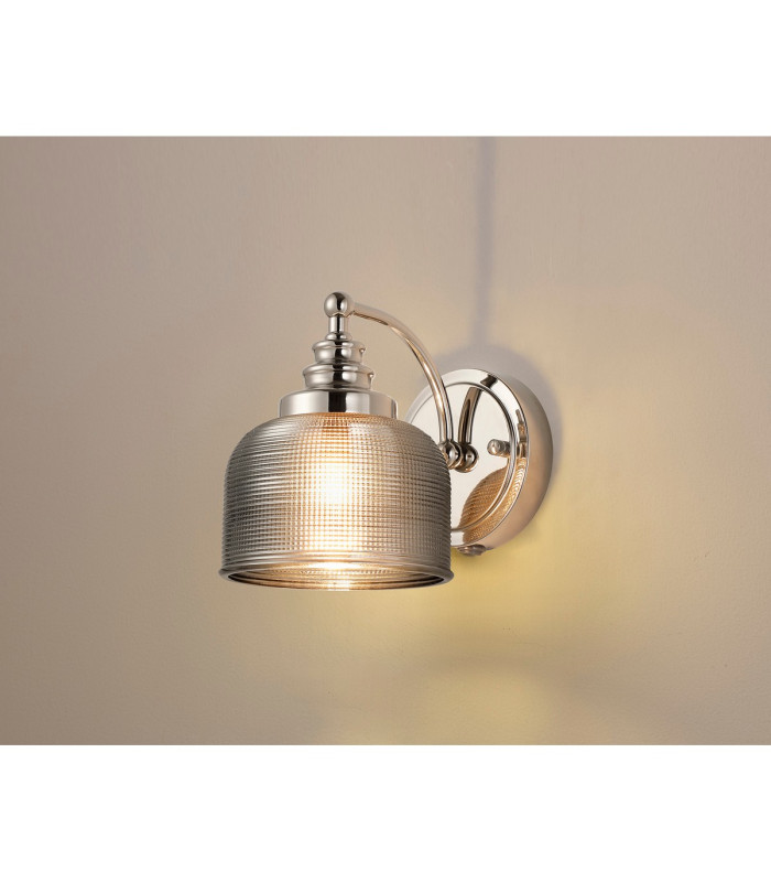 DeRuyter Switched Wall Light 1 Light E27 Polished Nickel/Smoke Glass-3