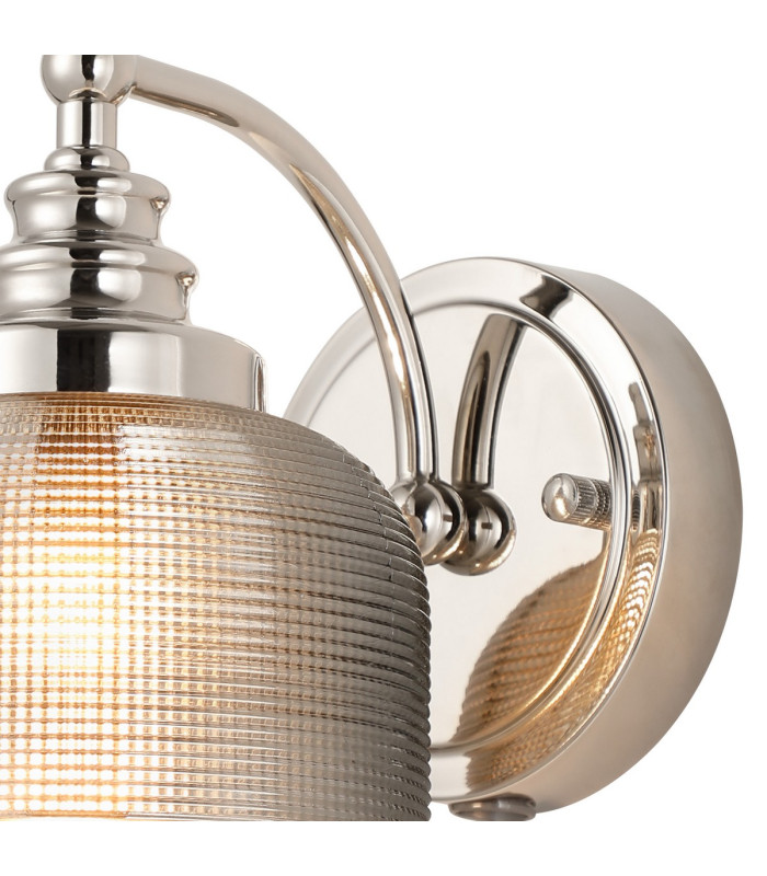 DeRuyter Switched Wall Light 1 Light E27 Polished Nickel/Smoke Glass-6