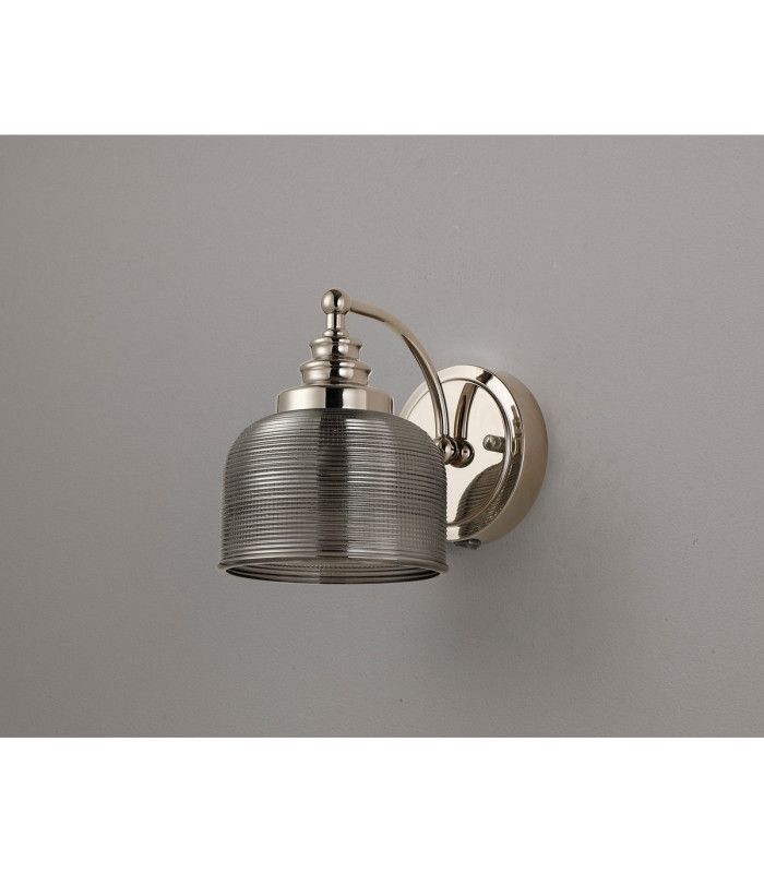 DeRuyter Switched Wall Light 1 Light E27 Polished Nickel/Smoke Glass-7