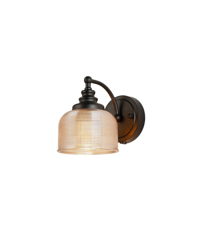 DeRuyter Switched Wall Light 1 Light E27 Satin Black/Amber Glass-1