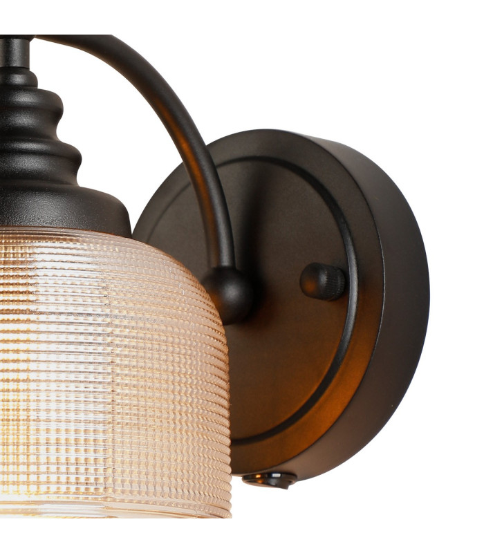 DeRuyter Switched Wall Light 1 Light E27 Satin Black/Amber Glass-5