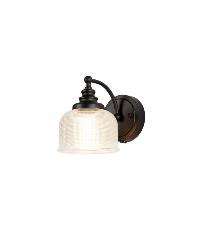 DeRuyter Switched Wall Light 1 Light E27 Satin Black/Clear Glass-1