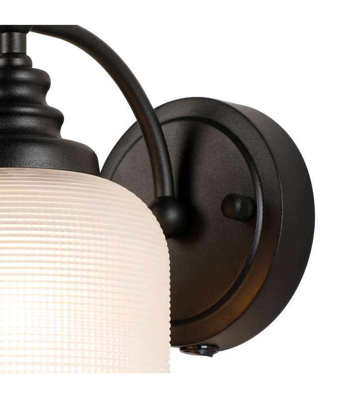 DeRuyter Switched Wall Light 1 Light E27 Satin Black/Frosted Glass-6