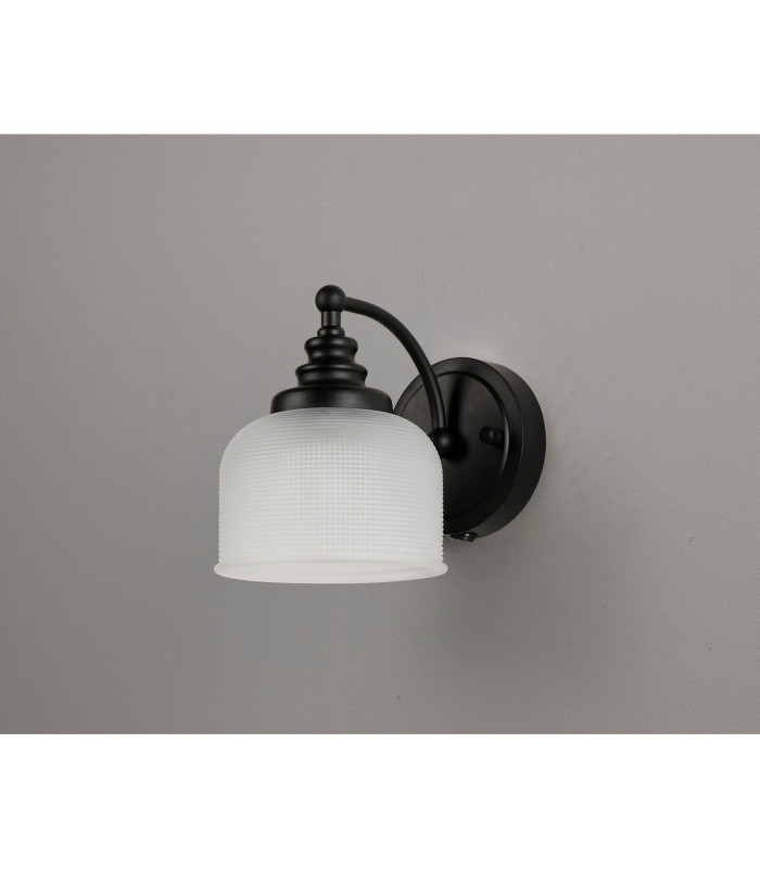 DeRuyter Switched Wall Light 1 Light E27 Satin Black/Frosted Glass-7