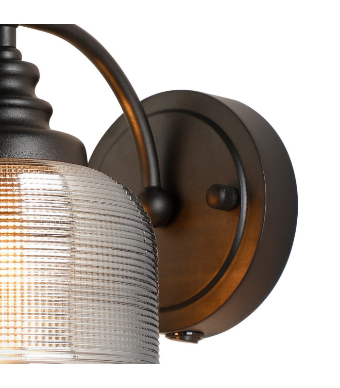 DeRuyter Switched Wall Light 1 Light E27 Satin Black/Smoke Glass-6